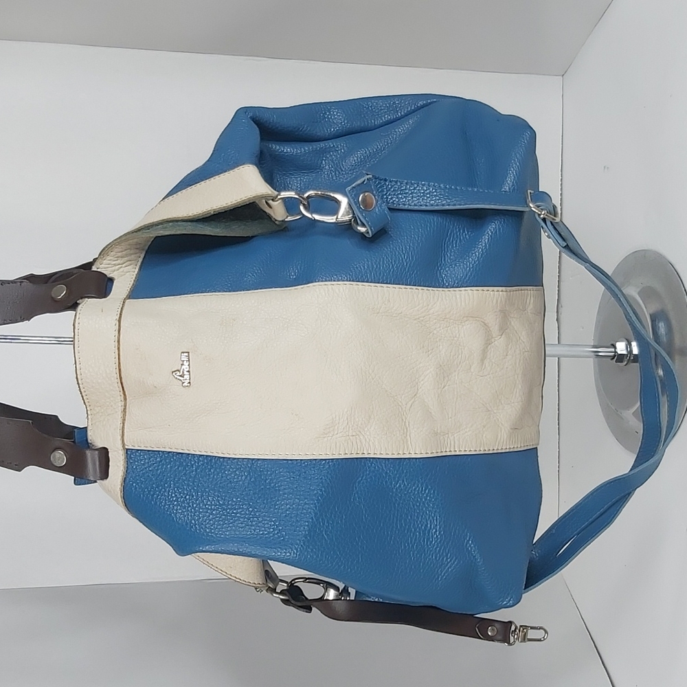 NARDELLI ITALIAN leather blue and ivory satchel handbag.